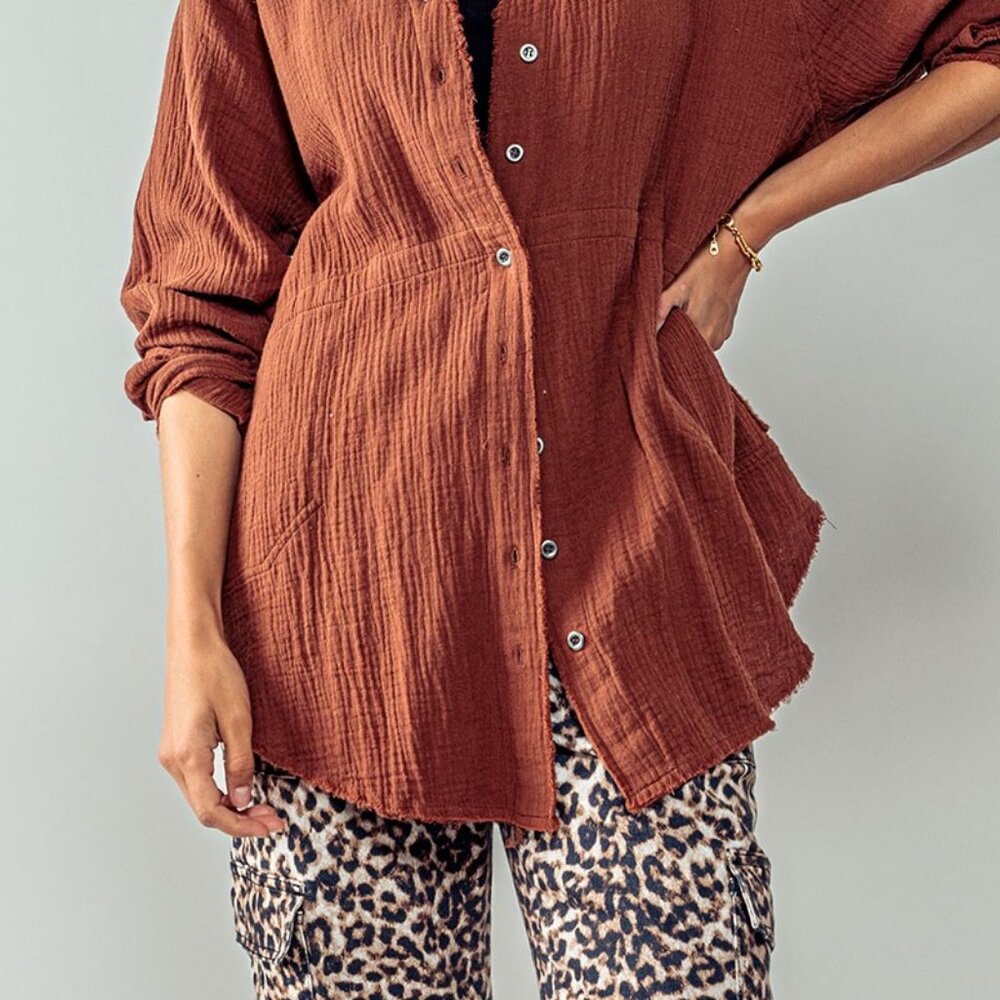 Trend: Notes New Premium Soft Frayed Hem Gauze Vintage Washed Shirt in N… - Picture 11 of 12